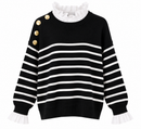 Jersey de rayas negras y blancas con efecto camisa y botones dorados