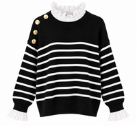 Jersey de rayas negras y blancas con efecto camisa y botones dorados