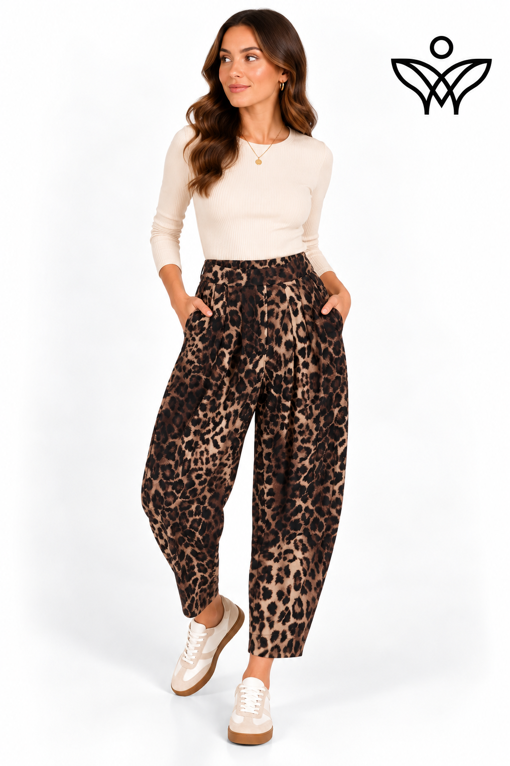 Pantalón balloon animal print con cintura elástica y bolsillos