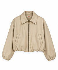 Cazadora bomber beige de polipiel con cremallera