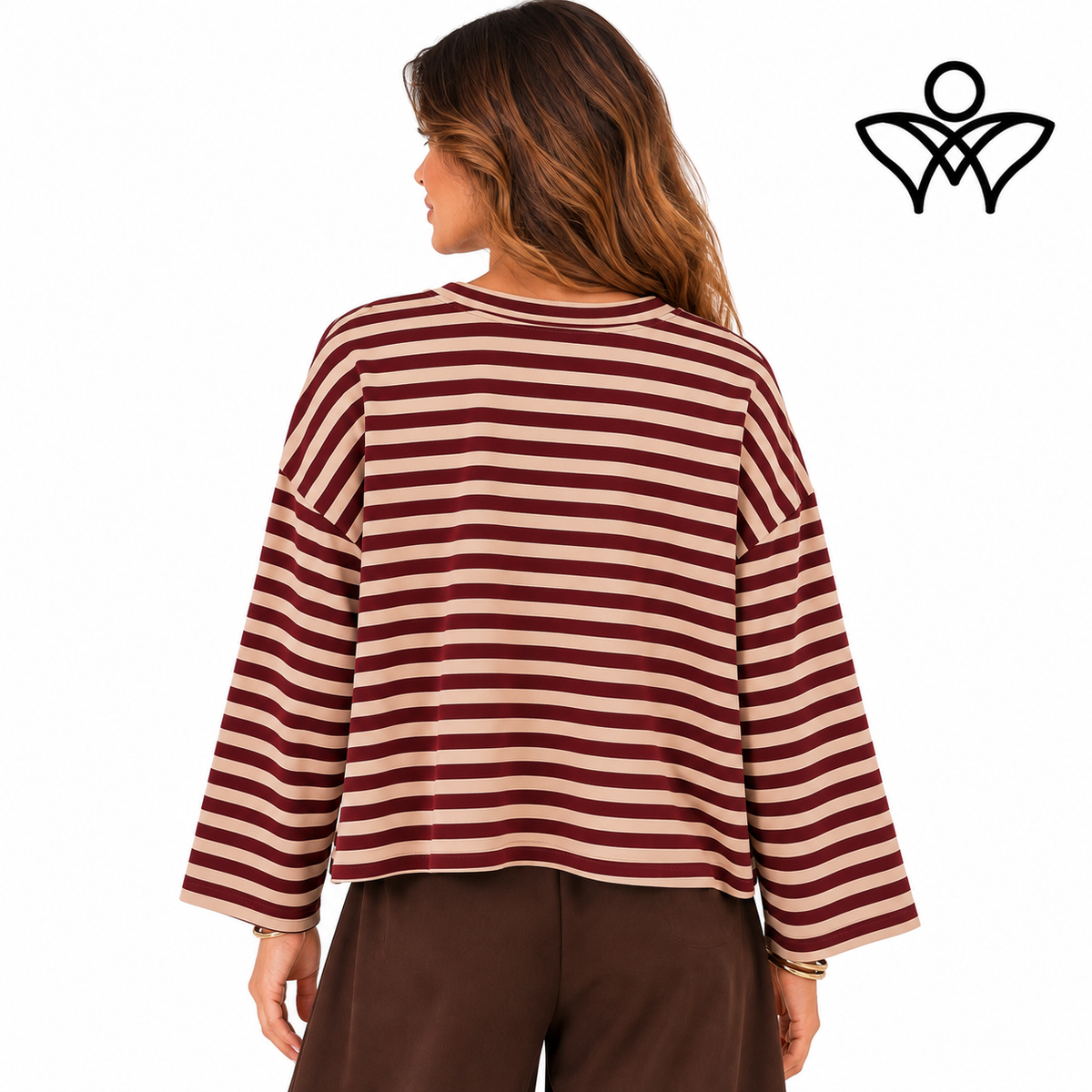 Sudadera de rayas burdeos y beige con corazón rojo de algodón