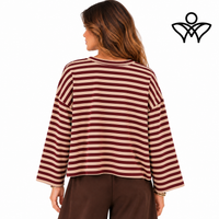 Sudadera de rayas burdeos y beige con corazón rojo de algodón