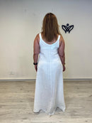 Vestido largo de lino blanco con bolsillos