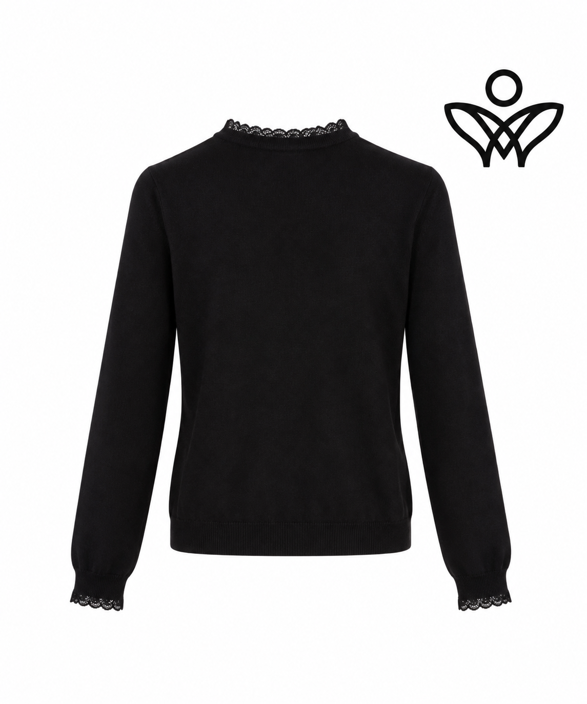 Jersey negro de punto suave con puntilla en cuello y puños