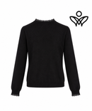 Jersey negro de punto suave con puntilla en cuello y puños