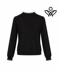 Jersey negro de punto suave con puntilla en cuello y puños