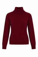 Jersey de punto burdeos para mujer con cuello alto vuelto