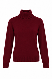 Jersey de punto burdeos para mujer con cuello alto vuelto