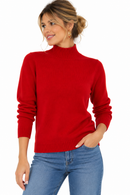 Jersey rojo de mujer con cuello perkins de punto suave