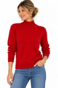 Jersey rojo de mujer con cuello perkins de punto suave