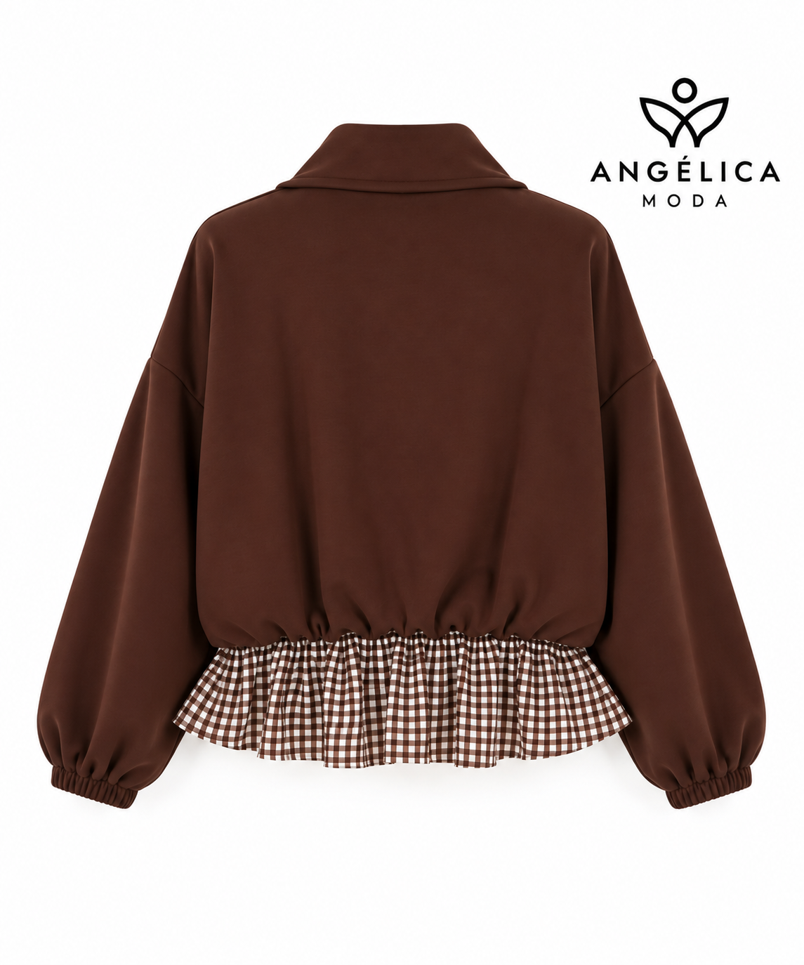 Conjunto de mujer marrón chocolate de algodón con sudadera de cuadros y pantalón ancho
