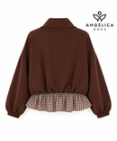 Conjunto de mujer marrón chocolate de algodón con sudadera de cuadros y pantalón ancho