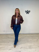 Bomber de polipiel burdeos con cremallera y cuello camisero