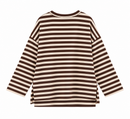 Sudadera de mujer de algodón a rayas beige y marrón chocolate más larga por detrás