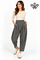 Pantalón balloon negro de cuadros vichy con cintura elástica