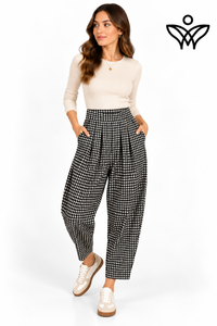 Pantalón balloon negro de cuadros vichy con cintura elástica