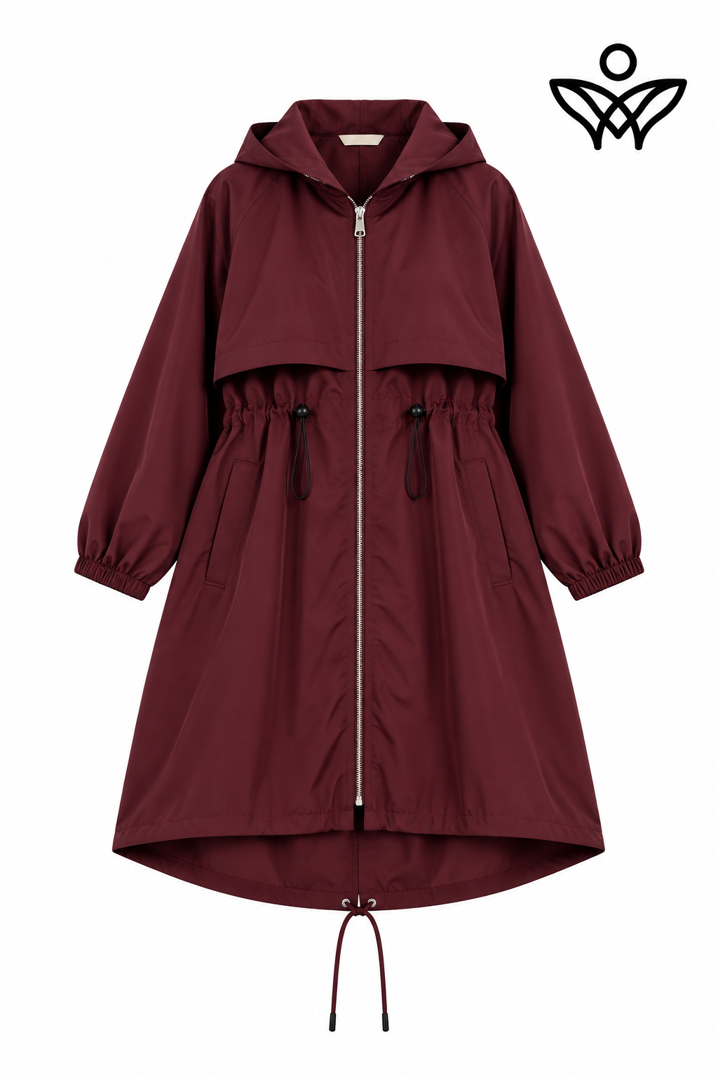 Trench gabardina burdeos con capucha y cintura ajustable