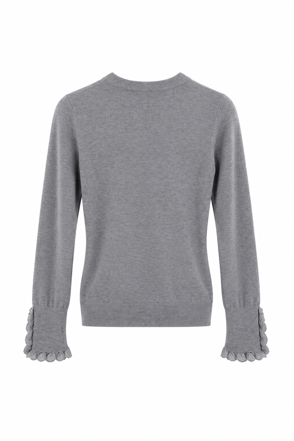 Jersey gris de mujer con volantes y botones de perlas