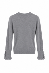 Jersey gris de mujer con volantes y botones de perlas
