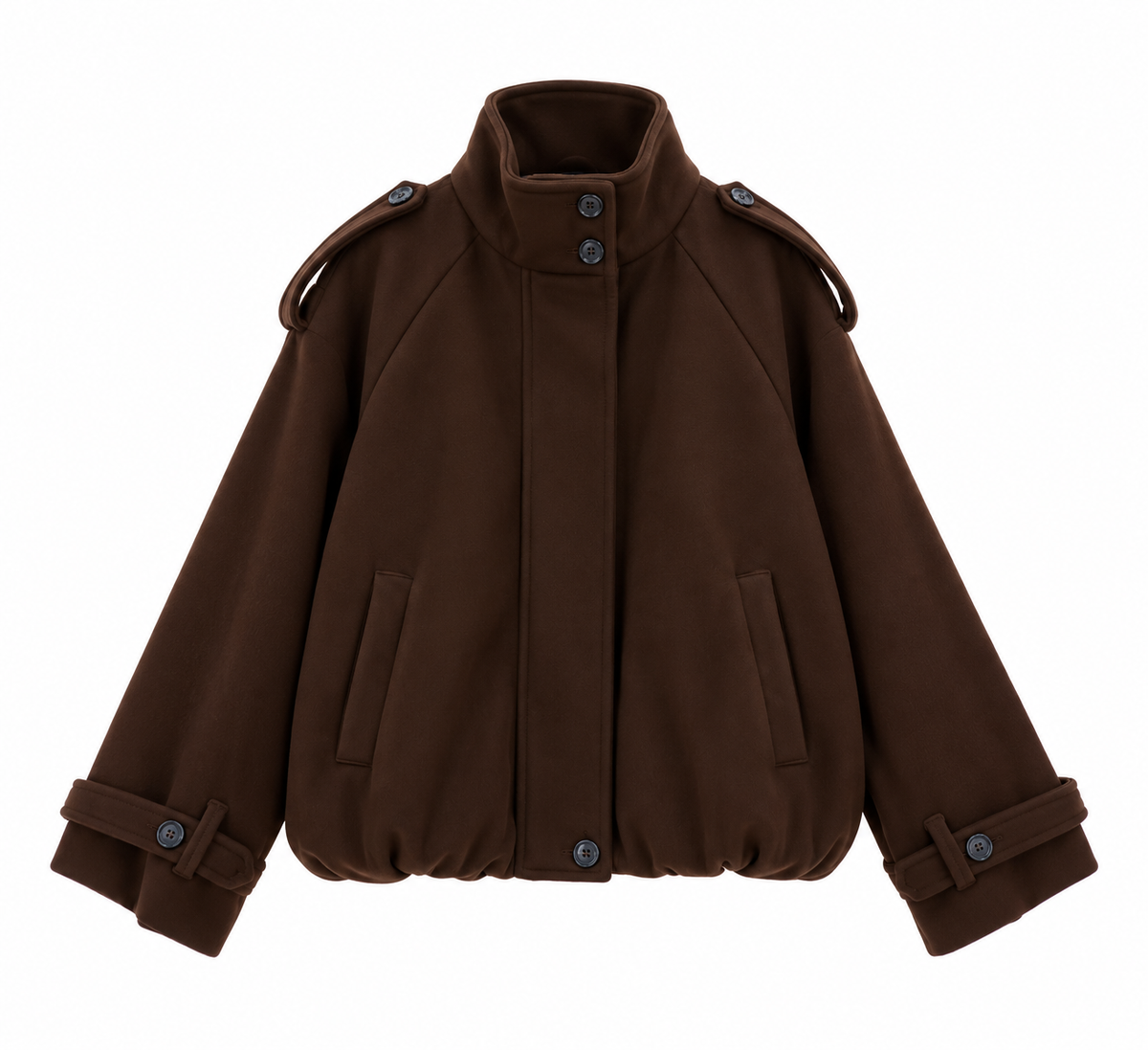 Chaquetón de paño marrón chocolate para mujer, forrado y con botones corto
