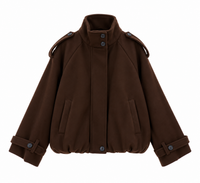 Chaquetón de paño marrón chocolate para mujer, forrado y con botones corto