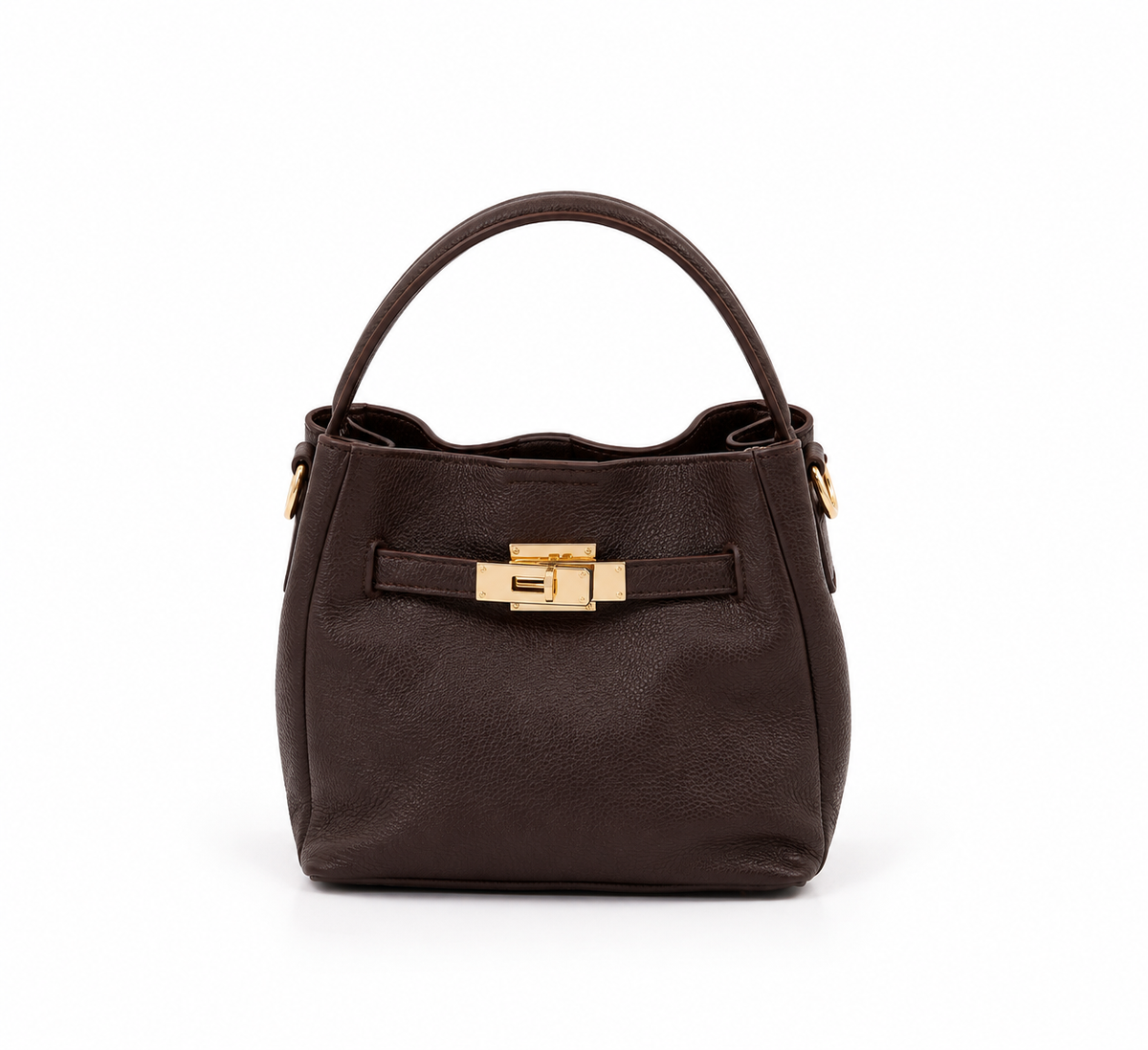 Bolso de mujer de polipiel marrón chocolate con doble asa y cierre dorado
