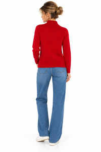 Jersey rojo de mujer con cuello perkins de punto suave