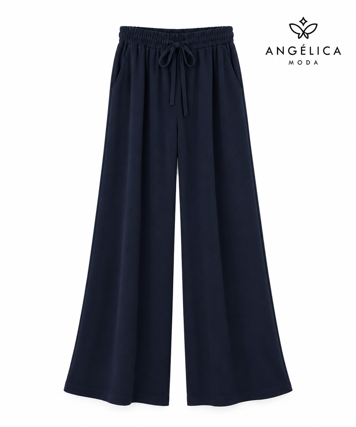 Conjunto de mujer azul marino de algodón con sudadera de cuadros y pantalón ancho