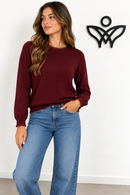 Jersey burdeos de punto suave con detalle de puntilla en cuello y puños