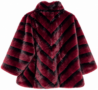 Chaqueta de pelo sintético burdeos y negro para mujer con cremallera