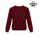 Jersey burdeos de punto suave con detalle de puntilla en cuello y puños