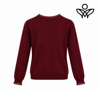 Jersey burdeos de punto suave con detalle de puntilla en cuello y puños