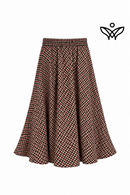 Falda midi de cuadros vichy burdeos y beige de lana con bolsillos