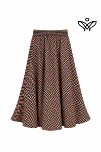 Falda midi de cuadros vichy burdeos y beige de lana con bolsillos
