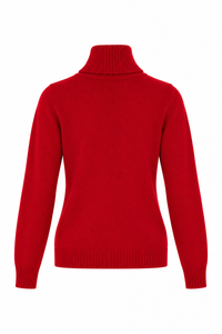 Jersey de punto rojo para mujer con cuello alto vuelto