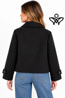 Chaqueta corta de paño marrón chocolate con cuello mao y botones