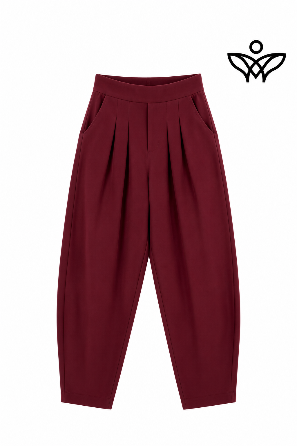 Pantalón balloon burdeos con cintura elástica y bolsillos