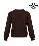 Jersey marrón chocolate de punto suave con puntilla en cuello y puños