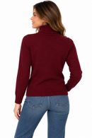 Jersey de punto burdeos para mujer con cuello alto vuelto
