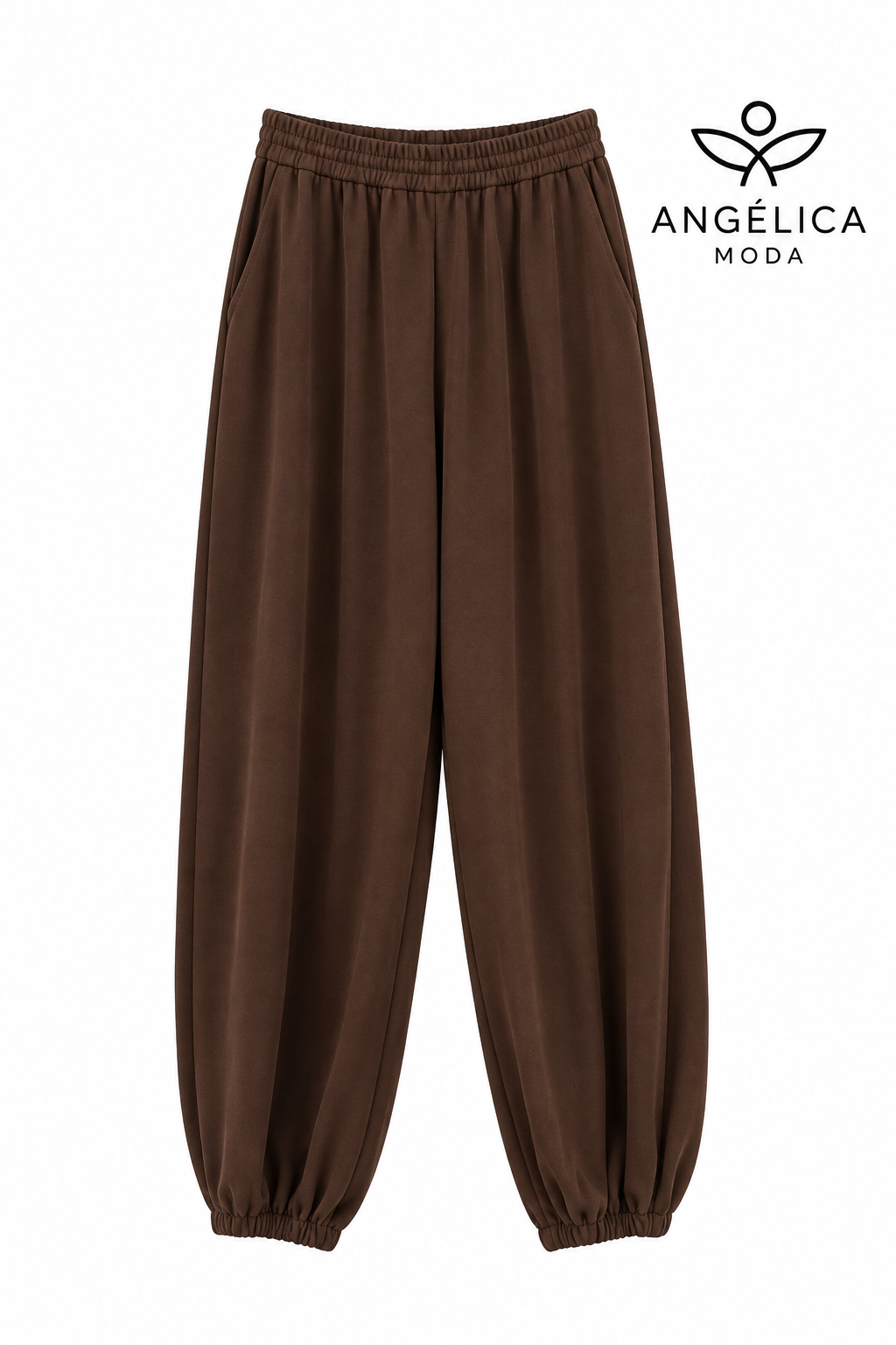 Conjunto de mujer marrón chocolate de algodón con sudadera de volante y pantalón jogger