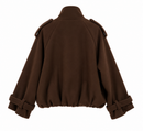 Chaquetón de paño marrón chocolate para mujer, forrado y con botones corto