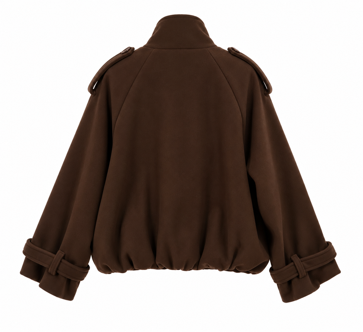 Chaquetón de paño marrón chocolate para mujer, forrado y con botones corto