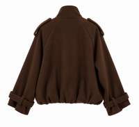 Chaquetón de paño marrón chocolate para mujer, forrado y con botones corto