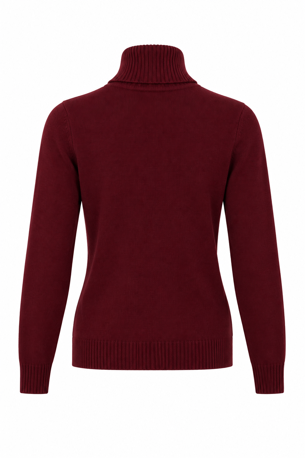 Jersey de punto burdeos para mujer con cuello alto vuelto
