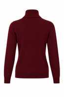 Jersey de punto burdeos para mujer con cuello alto vuelto