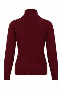 Jersey de punto burdeos para mujer con cuello alto vuelto