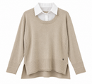 Jersey beige de punto con efecto camisa y bajo mas largo por detrás