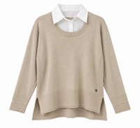 Jersey beige de punto con efecto camisa y bajo mas largo por detrás