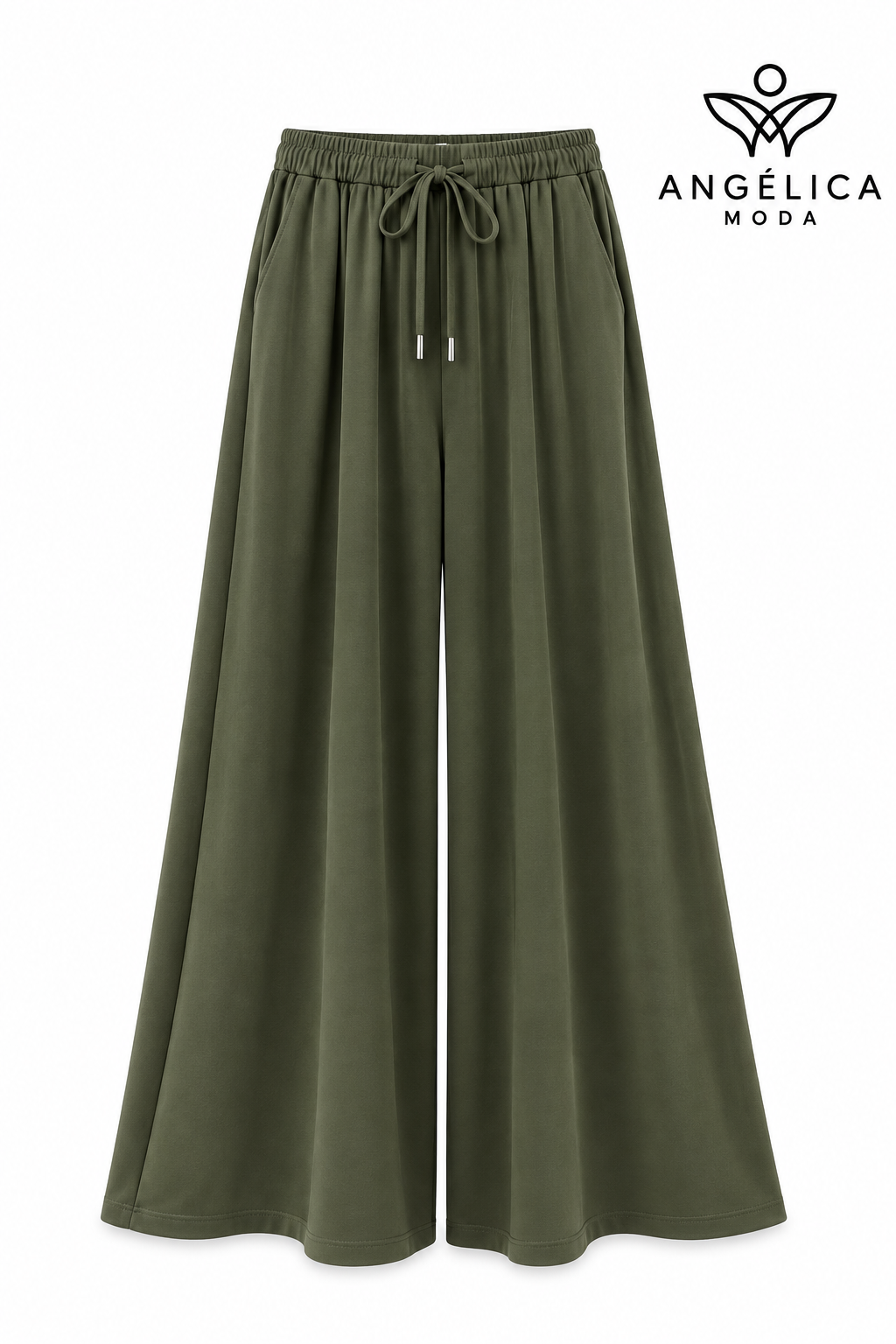 Conjunto de mujer verde militar de algodón con sudadera de cuadros y pantalón ancho