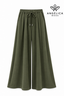 Conjunto de mujer verde militar de algodón con sudadera de cuadros y pantalón ancho